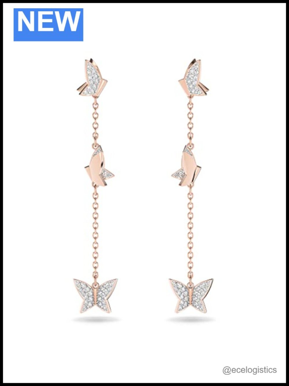 Swarovski Drop Dangle Earrings Rose-gold Tone Plated Butterfly Pave